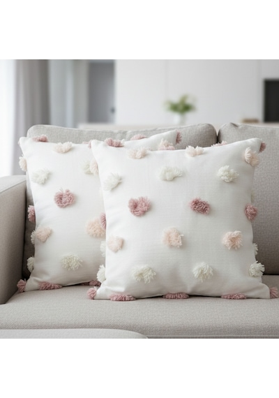 Premium Dokulu Dekoratif Kırlent Kılıfı 45x45 Cm Kabartmalı Desenli, Yüksek Kalite Kumaş Açık Pembe
