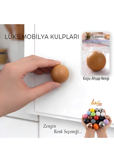 Sert Plastik Düğme Yuvarlak Top Koyu Ahşap Rengi Dolap Mobilya Mutfak Dolabı Çekmece Kulbu Kulpu Kulplar