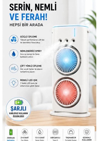 Northcity Çift Başlıklı Sprey Fan Nemlendirici Ve Renkli Led Işıklı Beyaz