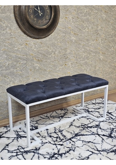 Zafir Beyaz Boyalı - L - Ayaklı 100 Cm X 38 Cm Oturak - Bench - Makyaj Taburesi - Makyaj Oturak Füme