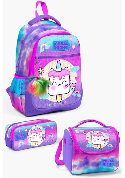 Coral High Kids Renkli Batik Unicorn Dondurma Desenli Okul Çanta Seti Set0123480