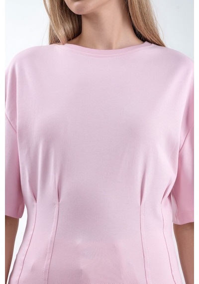 Hiccup Busem Women S Cotton Ribbed Crew Neck Blouse Toz Pembe
