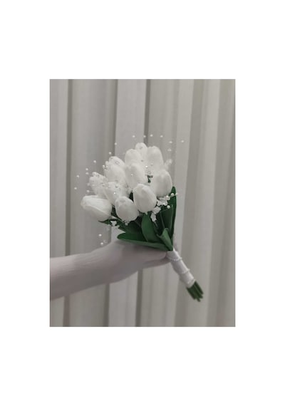 İncili Lale Gelin Çiçeği 13+1 Adet Damat Çiçeği Dahil Beyaz