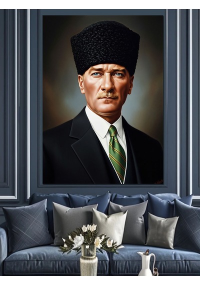 Ahşap Tablo Atatürk Portresi Yeşil Kravat Araba Tabloları