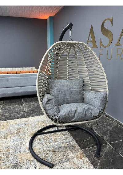 Istanbul Luminea Home Tek Kişilik, Ip Örgü, Bahçe, Balkon, Ev Salıncağı, Gri Minderler Dahil