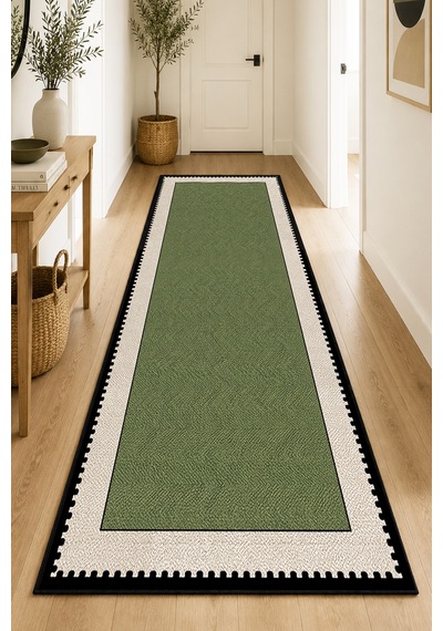 Neho Green Makinede Yıkanabilir Kaymaz Taban Leke Tutmaz Dijital Salon Halısı Mutfak Halısı Ve Yolluk Haki