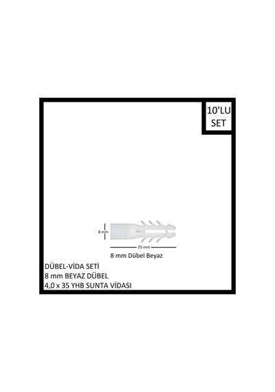 Dübel-vida Seti, Beyaz Dübel 8 Mm, 4,0x35 Yhb Sunta Vidası, 10 Adet