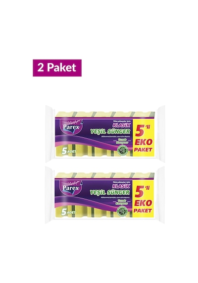 Klasik Yeşil Sünger Oluklu 5'li Paket İkili Set