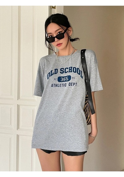 Flood Of Style Kadın Gri Old Scholl 365 Baskılı Oversize T-shirt