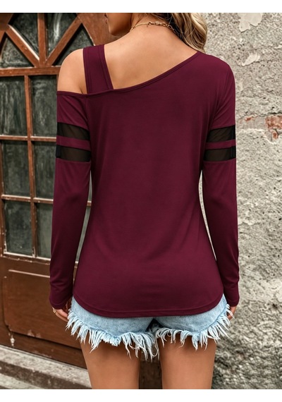 Mareandpanda Kadın Tek Omuzdan Askılı Uzun Kollu Şerit Tül Detaylı Viskon Bluz bordo