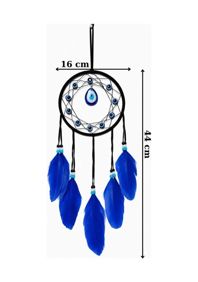 Motifli Düş Kapanı Rüya Kapanı Dream Catcher Mavi Tüylü Bohem Duvar Süsü Bohem El Yapımı Nazar Boncuklu Düş Kapanı