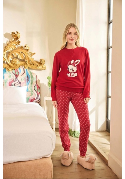 Aydoğan Kadın Düğme Yaka Termal Pijama Takımı 240573k- 1 Adet Kırmızı