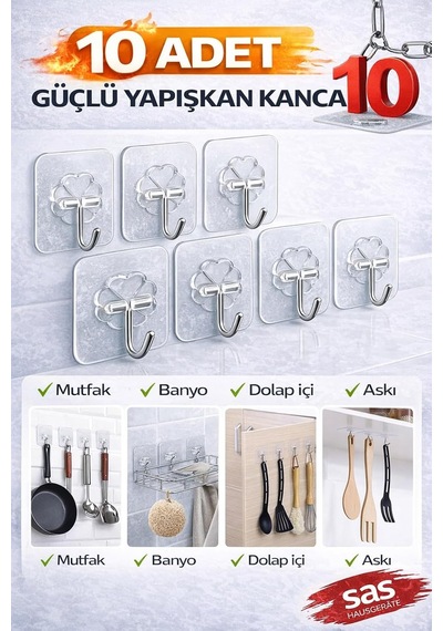 10 Lu Banyo Rafı Yapışkanı Delmeden Şampuanlık Ve Banyo Köşelik Montaj Aparatı Güçlü Yapışkan Duvar Raf Sabitleme Aparatı şeffaf