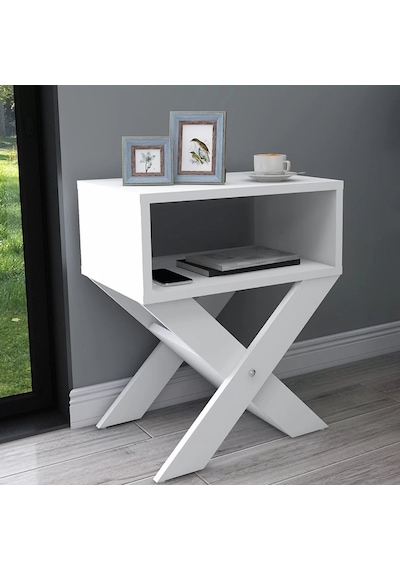 Reyo Home Enda X Ayaklı Komodin Kahve Sehpası Mat Beyaz