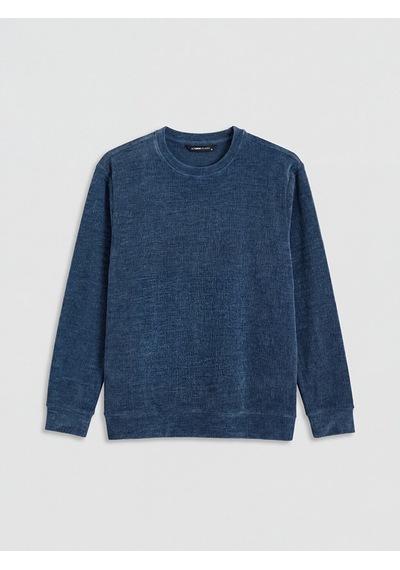 Lcwaıkıkı Classic İndigo Bisiklet Yaka Dokulu Erkek Sweatshirt