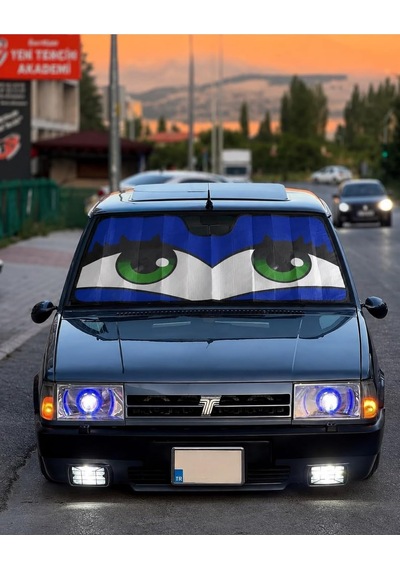 Mavi Göz Figürlü Oto Ön Cam Güneşlik Cars Figürü Baskılı Arabalar Ön Cam Güneşliği Uv Korumalı Güneşlik Genel