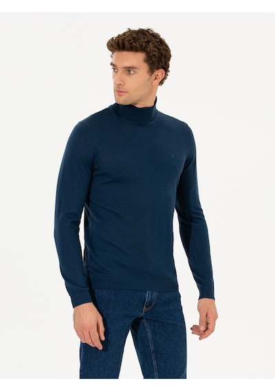 Cacharel İndigo Slim Fit Balıkçı Yaka Basic Triko Kazak Mavi