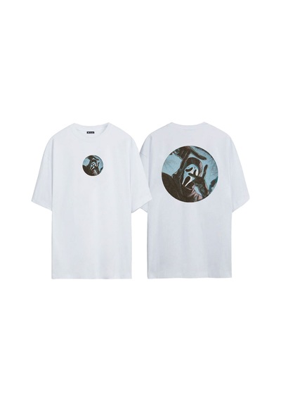 Thewert Unisex Çığlık Maskesi Ön Arka Baskılı Beyaz Oversize T-shirt