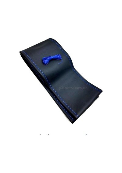 Universal Dikmeli Direksiyon Kılıfı Soft Siyah Deri-mavi Ipli 38cm-10.5cm