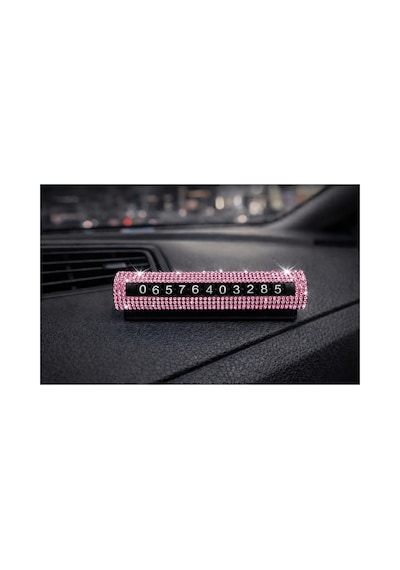 Toz Pembe Kristal Taşlı Numaralık Numaratör Araç İçi Lüks Metal Gövde