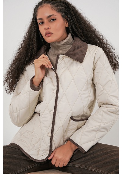 Bigdart Kadın Kapitone Oversize Mont 5226 - Ekru Kahve Çok Renkli