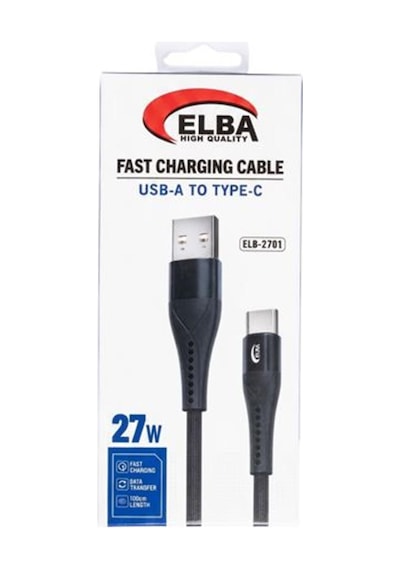 Elba Elb-2701 27w Usb-a To Type-c 1mt Siyah Örgülü Şarj Kablosu 480mps Hızlı Şarj