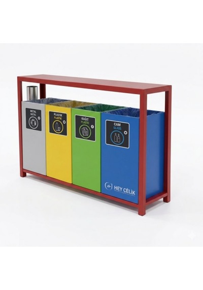 Toki 4 Lü Sıfır Atık Kutusu Geri Dönüşüm Ünitesi Tok-06 Metal Atık Ayrıştırma Sistemi