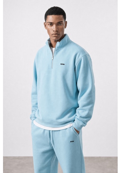 Erkek Respire Basic Half Zip Oversize Sweatshirt Bebe Mavi