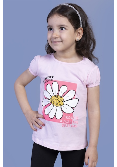 Toontoy Kids Toontoy Kız Çocuk Papatya Baskılı Taş İşlemeli Tişört Pembe