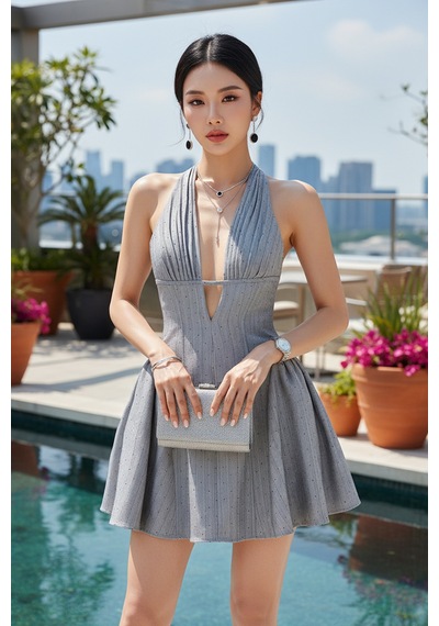 Fashion Cocktail Siyah Kartaneli Simli Askılı Bağlamalı Göğüs Pileli Kabarık Tütü Beli Saran Fit Süper Mini Elbise Gri Fashion Cocktail Siyah Kartaneli Simli Askılı Bağlamalı Göğüs Pileli Kabarık Tütü Beli Saran Fit Süper Mini Elbise Gri
