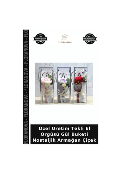 Özel Üretim Tekli El Örgüsü Gül Buketi Nostaljik Armağan Çiçek Çok Renkli