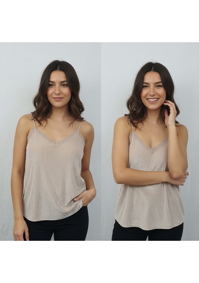 Kadın Kadife Kumaş Dantel Süslü Atlet Bb2429 Açık Kahverengi