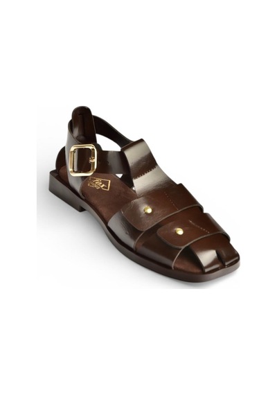 Fox Shoes Y458102560 Kahverengi Rustik Büyük Toka Detaylı Kadın Sandalet Kahverengi