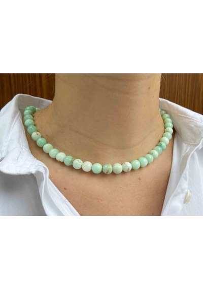 Yeşil Opal Taşı Doğaltaş Kolye 8 Mm Bej