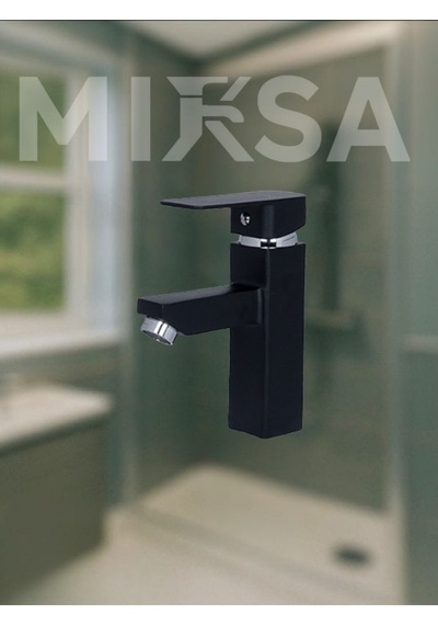 Siyah Kare Sabit Banyo Lavabo Musluğu Bataryası