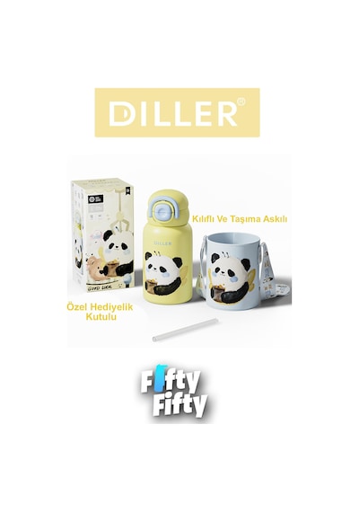 Dıller 520 Ml Tek Kapak Çift Kullanım Pipetli/pipetsiz Kılıflı-askılı Çelik Su Matarası -ffdıllerd9241 Mavi