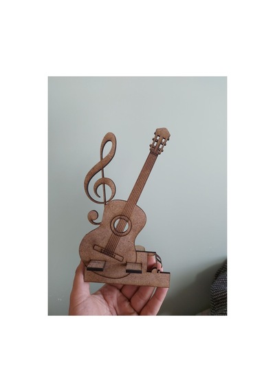 Ahşap Gitar Ve Nota Temalı Masaüstü Telefon Tutucu