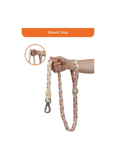 Köpekler İçin Dayanıklı Ve Güvenli, Desenli Gezdirme Tasması 25mm Krem