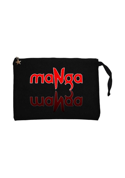 Manga Yazı Yansıması Siyah Clutch Astarlı Cüzdan / El Çantası