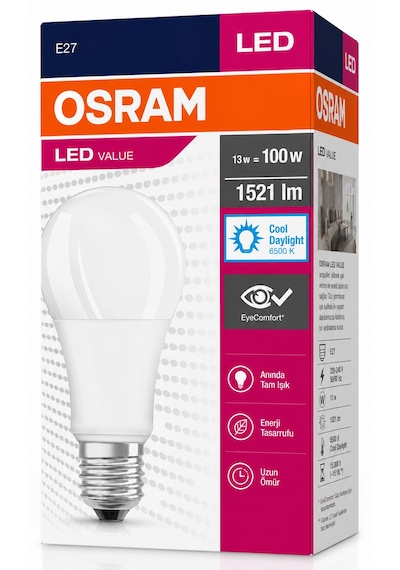 Osram Led Value 5'li Paket 13w 100w Led Ampul Beyaz Işık E27 Normal Duylu 5 Adet