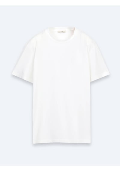 Kip Beyaz Düz Pamuk Karışımlı T-shirt