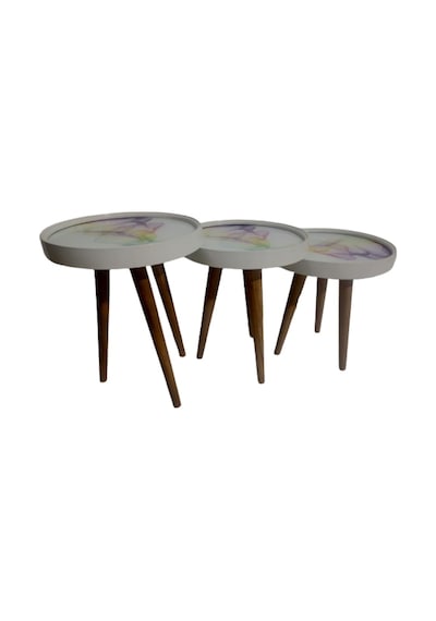 Zigon Sehpa Çember Renkli Dalga Model Kayın Retro Parlak Ceviz 3