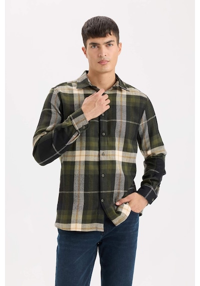 DeFacto Regular Fit Polo Yaka Kareli Flanel Uzun Kollu Gömlek D5835AX24AUNV64