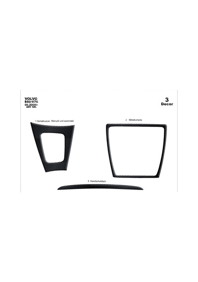 Volvo S60 / V70 Uyumlu Torpido Kaplama 2005- 2009 3 Parça Siyah Karbon
