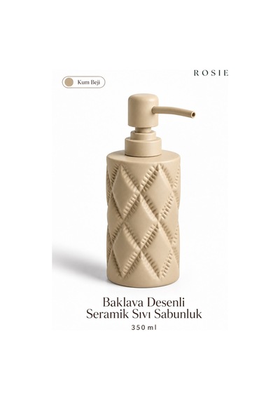 Rosıe Mat Kum Beji Renk Baklava Dokulu Yuvarlak Seramik Sıvı Sabunluk 350 Ml Karışık