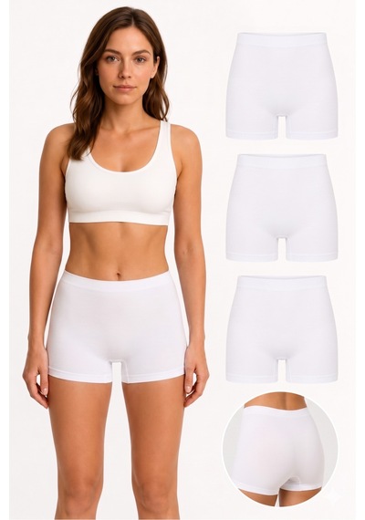 Westicgiyim Westiçgiyim Kadın Bambu Boxer - Premium Doğal Lifli Yumuşak Doku - 3'lü Paket Beyaz