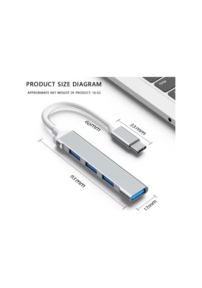 Type-c Usb Çoklayıcı Hub 1x Usb 3.0 + 3x Usb 2.0 Yüksek Hızlı Dönüştürücü Adaptö