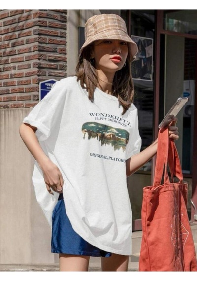 Kadin Beyaz Oversize Wonderful Baskılı T-shirt Beyaz Kadin Beyaz Oversize Wonderful Baskılı T-shirt Beyaz