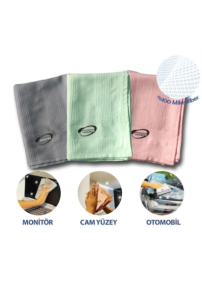 İz Bırakmayan Mikrofiber Temizlik Bezi 3&apos Lü Set Cam Ve Ayna Silme Toz Alma Temizlik Bezi Belirtilmemis
