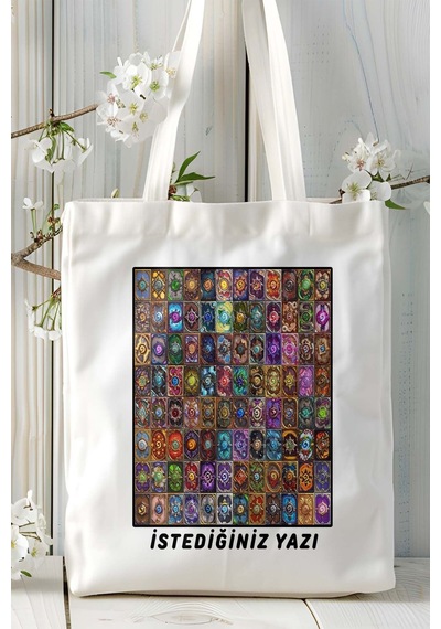 Art Hediye Hearthstone Oyun Baskılı Bez Çanta Omuz Çantası Kişiye Özel Model 26 Çok Renkli